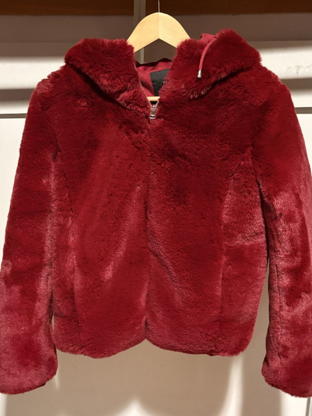 Maje Red Faux Fur Hooded Jacket - Size 36/S